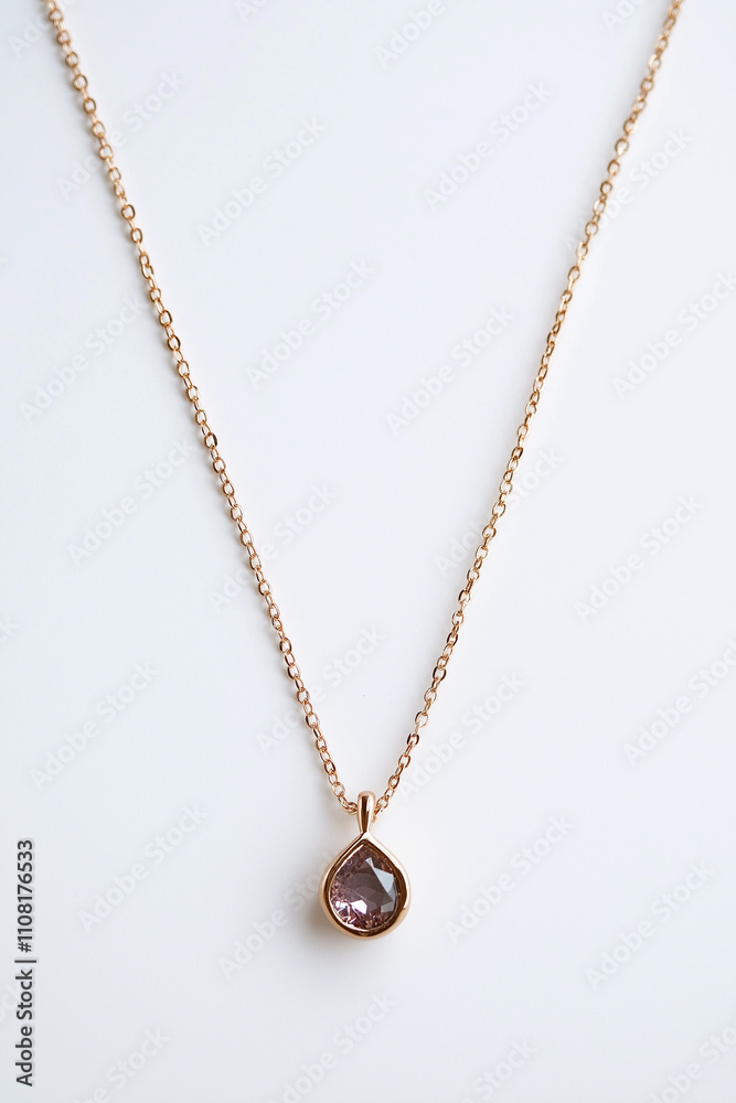 Fototapeta premium A dainty necklace illustration with a gemstone pendant on a plain white backdrop