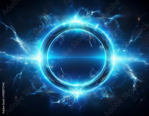 vibrant electric azure lightning ring showcasing plasma portal placed on a clear background or darker contrast