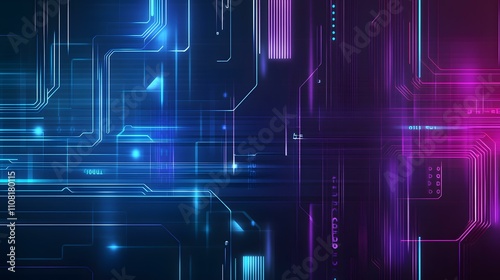 Futuristic blue abstract background featuring circuit board circles and various tech elements.