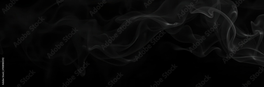 Fototapeta premium Abstract smoke swirls gracefully across a black background, creating a mesmerizing and mysterious visual display, flow, wallpaper, dynamic