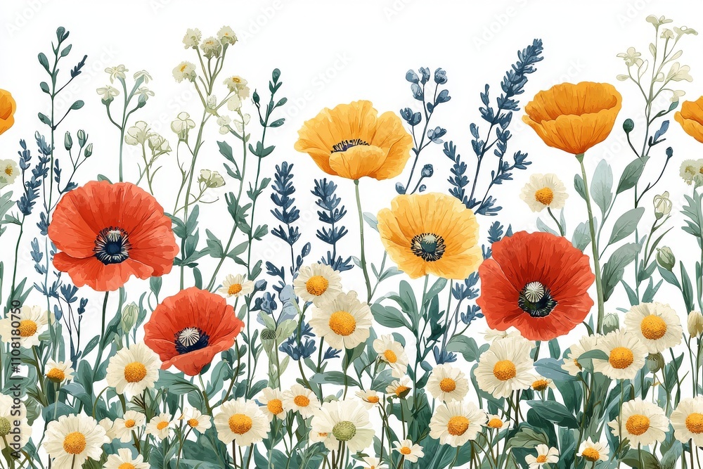 Fototapeta premium Vibrant Poppies and Daisies Floral Design