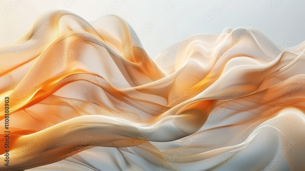 Obraz premium Abstract waves of fabric in soft orange and white tones, creating a serene feel.