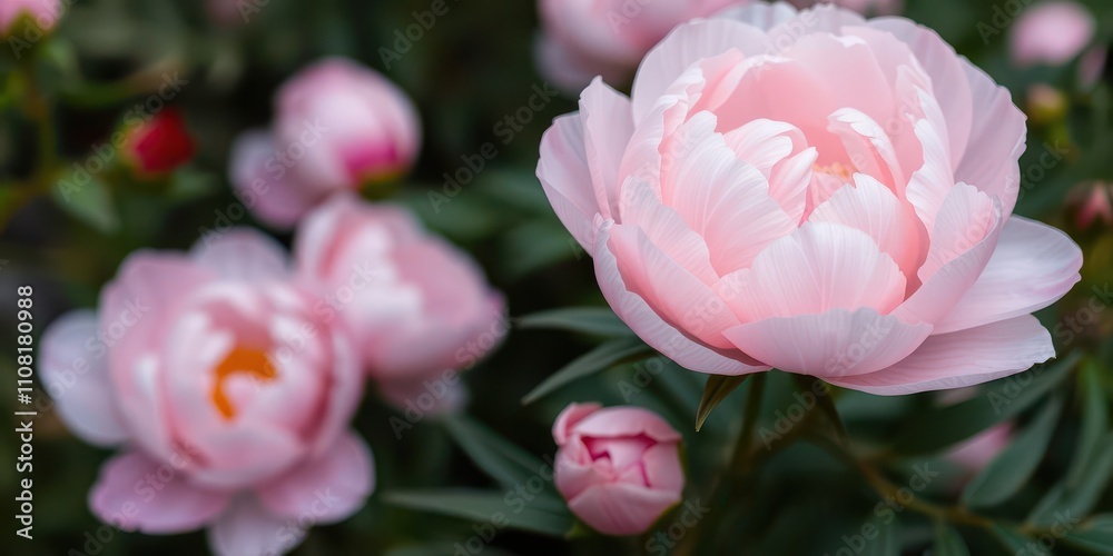 Fototapeta premium Beautiful pink peony flowers in full bloom, creating a stunning background for any design project, delicate, peony, elegant