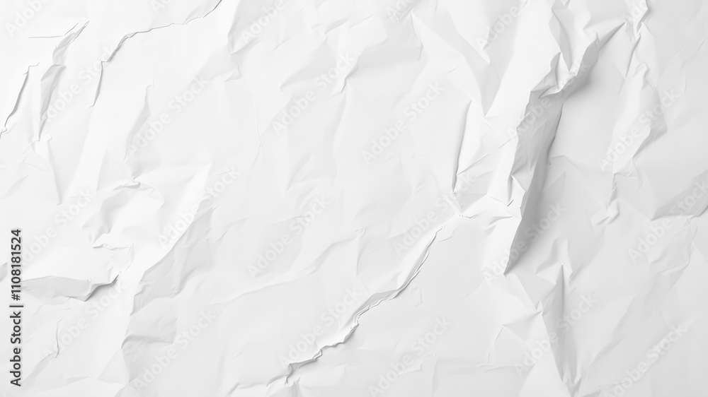 Obraz premium Crumpled white paper with wrinkles and folds, isolated on white background, office, surface, wrinkled