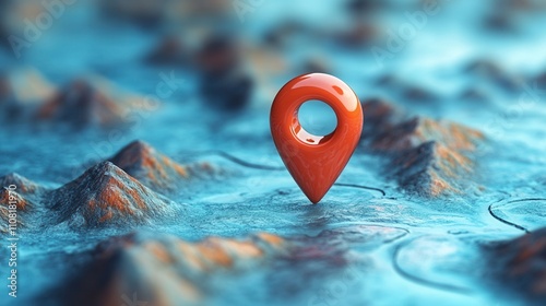 3D Location Pin on Abstract Terrain Map GPS Navigation Concept