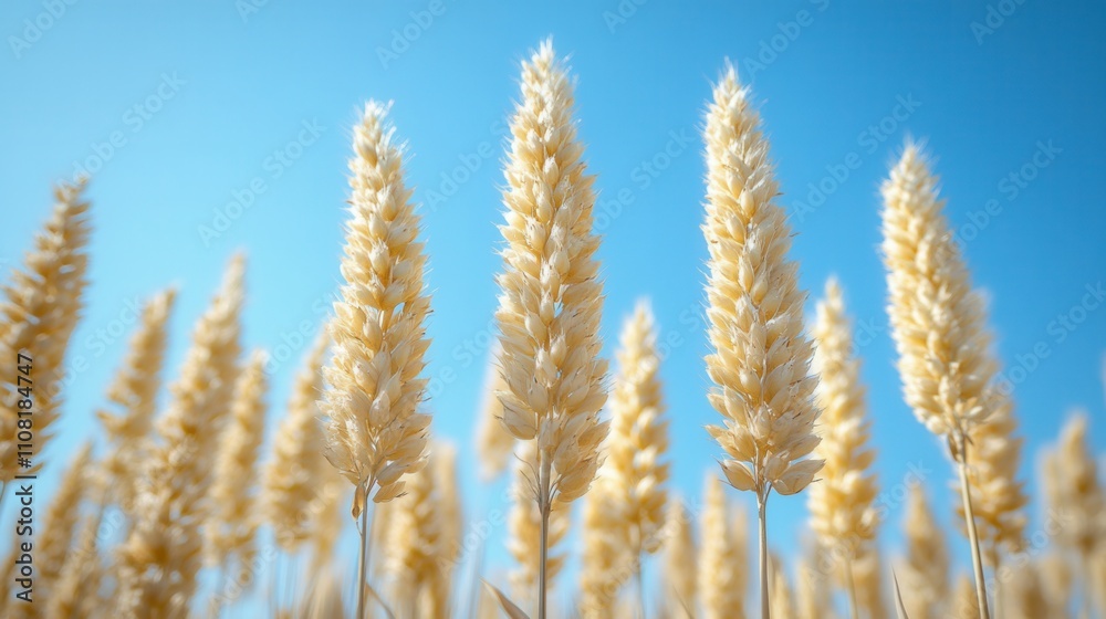 Obraz premium Golden Wheat Field under a Sunny Blue Sky Nature Agriculture Plants