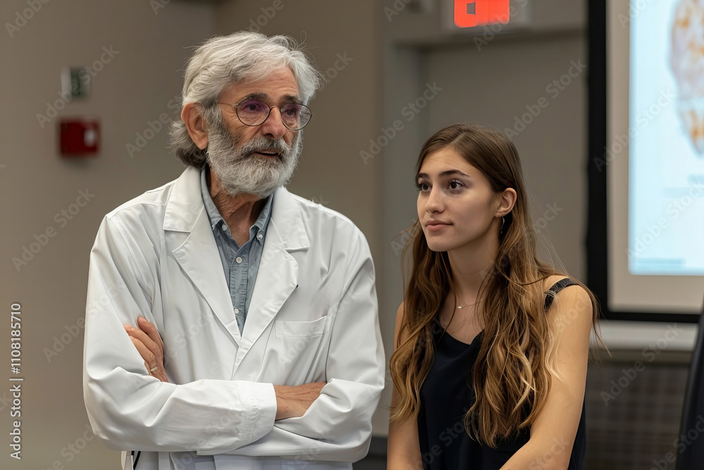 Fototapeta premium Title: Hospital Staff Engage Audience with Candid Conversations