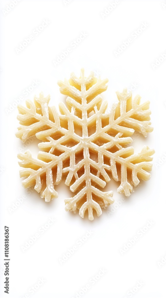 Obraz premium close up of one dry pasta in shape of a snowflake isolated on white background