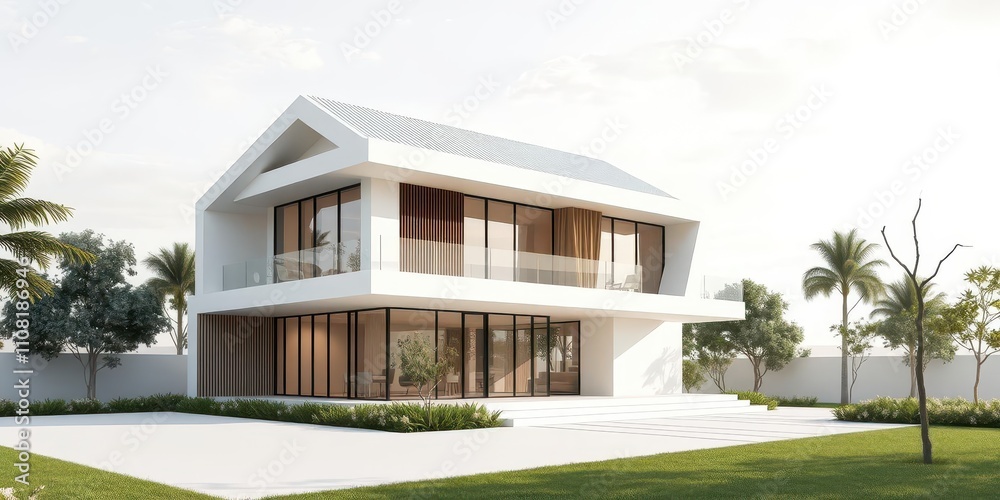 Fototapeta premium Abstract rendering of a modern house with sleek lines and geometric shapes, abstract, exterior