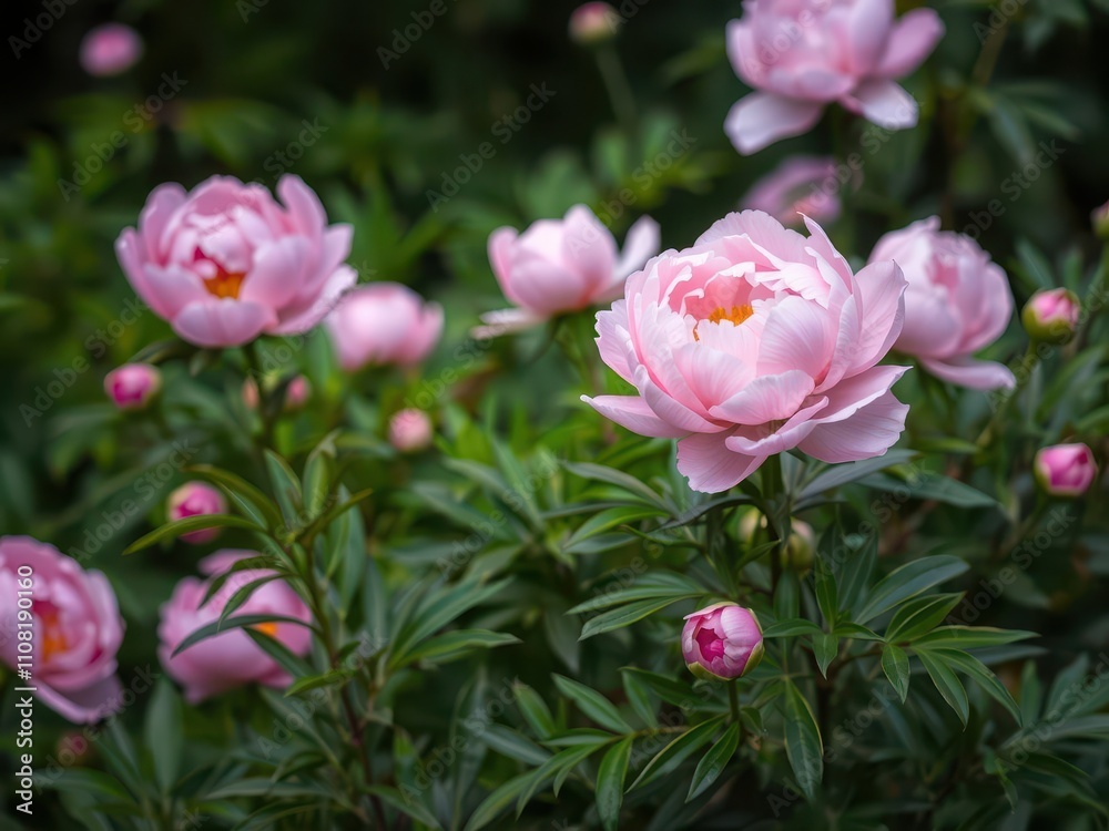 Fototapeta premium Pink peony flowers in full bloom creating a lush and vibrant background, bloom, peony
