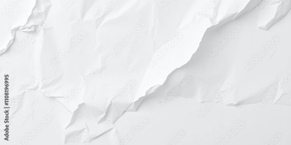 Fototapeta premium Crumpled white paper with light creases and wrinkles, surface, crinkle