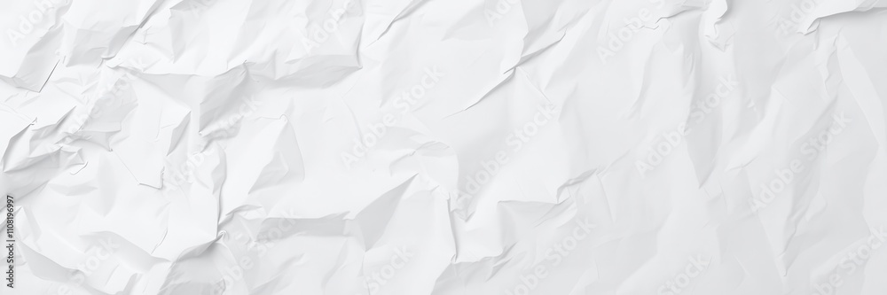 Fototapeta premium Crumpled white paper texture with varied creases and wrinkles, flat lay, texture