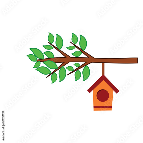 Illustration of a beautiful tree branch with a bird's nest. Tree icon isolated on white background. Illustration element design with nature theme. plant and tree