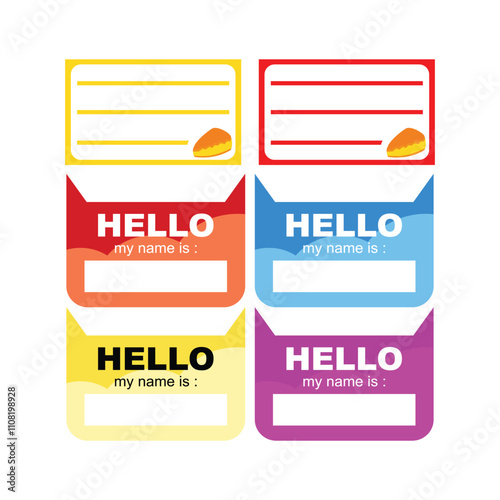 Set of identity labels in flat style. Simple colorful name tag. To mark our books. Back to school. Our book identity marker. Cute sticker templates, character name tags, book name labels