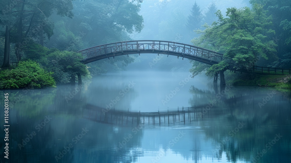Fototapeta premium picturesque bridge arching gracefully over a tranquil lake.