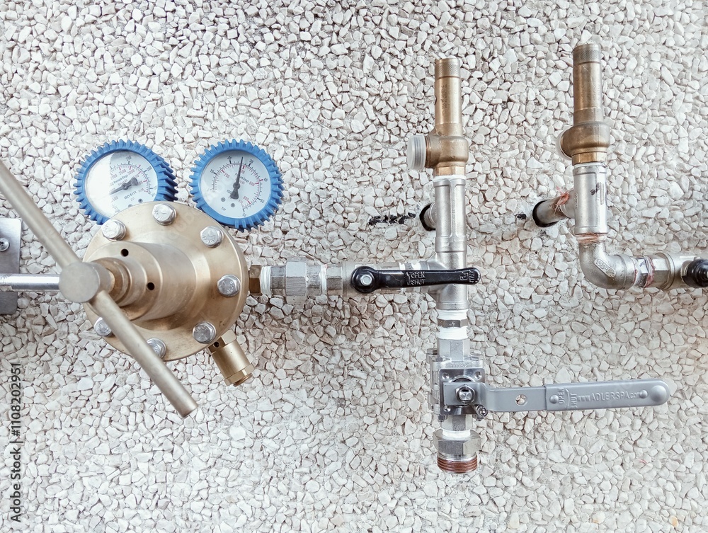 pressure reducers with ramp for technical gases outside a factory