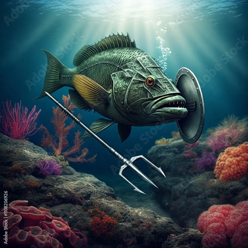 Stealth Sentinel: The Shield-Bearing Fish Warrior photo