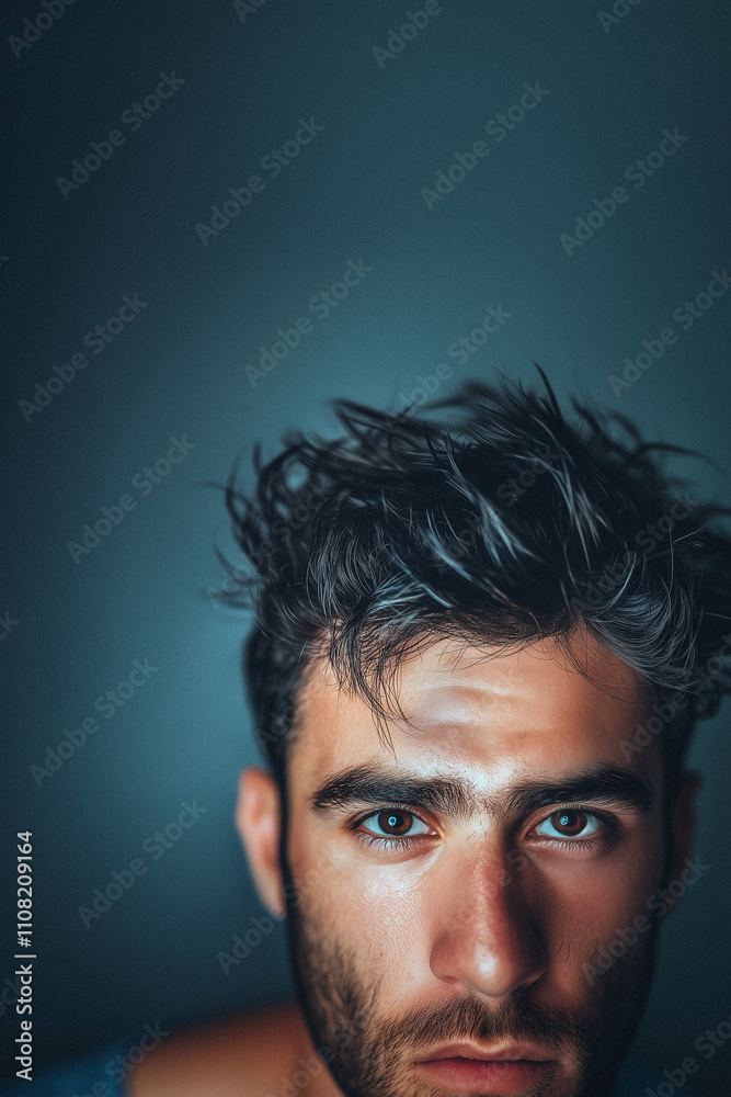 Obraz premium portrait of a handsome serious man profile beautiful hair close-up stylish trendy confident male