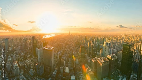 An immersive 360-degree equirectangular spherical panorama of floating transport pods gliding effortlessly above vast metropolises, offering panoramic views 4K Video
