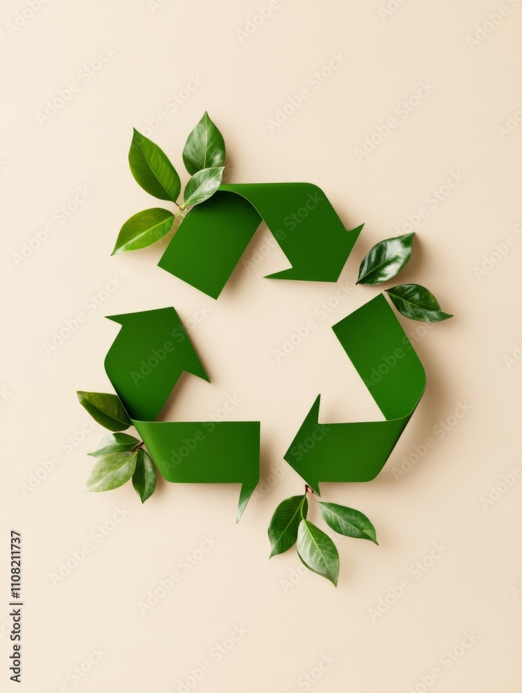 Recycling symbol with leaves on a beige background, promoting eco ...