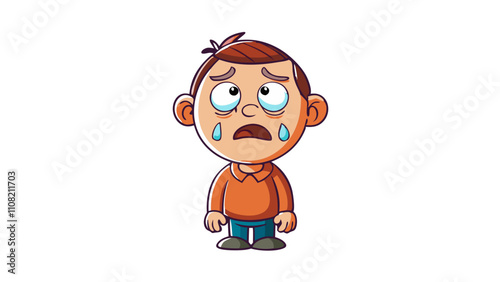 Emotional expression of cartoon boy with tears, transparent vector