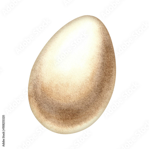 The egg is brown in color. The illustration is made by hand in watercolor. Highlight it. A whole bird's egg. For the design of culinary recipes and Easter cards. For packaging, labels and more. photo