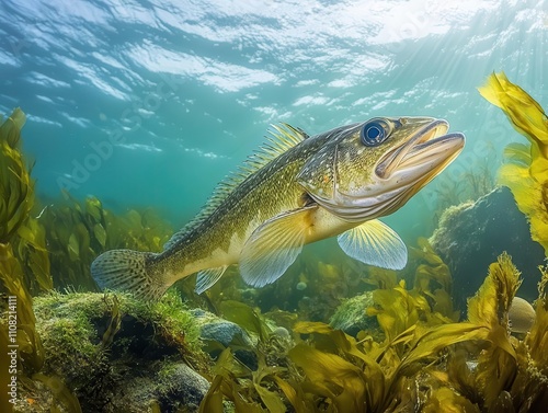 Atlantic cod being reintroduced into protected waters, soft marine lighting, and calm conservation scene photo