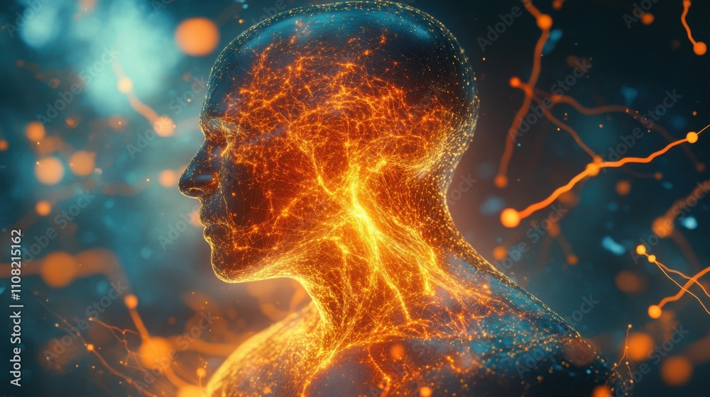 Futuristische darstellung menschlicher kopf mit neuronalen verbindungen Futuristische darstellung menschlicher kopf mit neuronalen verbindungen