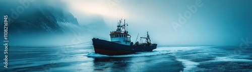 Longline fishing off the Icelandic coast, rugged waters, and dynamic lighting photo