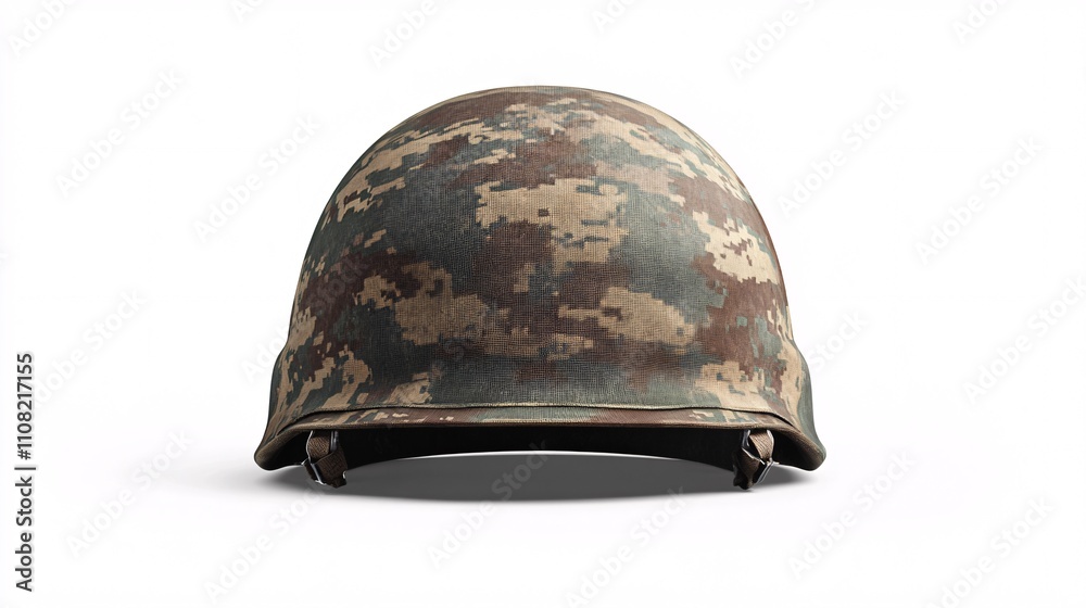 Fototapeta premium Camouflage military helmet isolated on white background representing war and combat