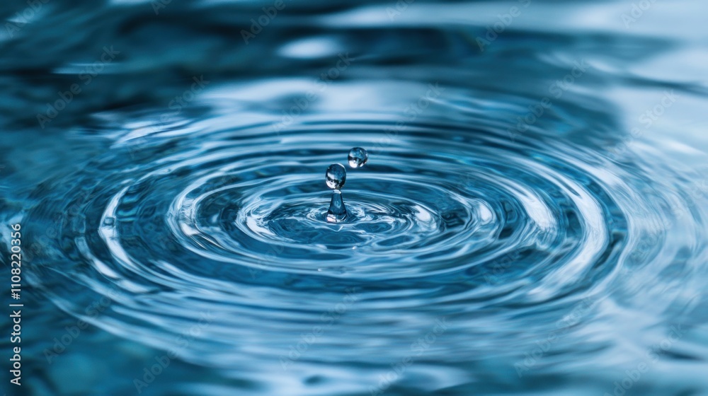 A single water drop creates concentric ripples on a calm blue surface. A single water drop creates concentric ripples on a calm blue surface.