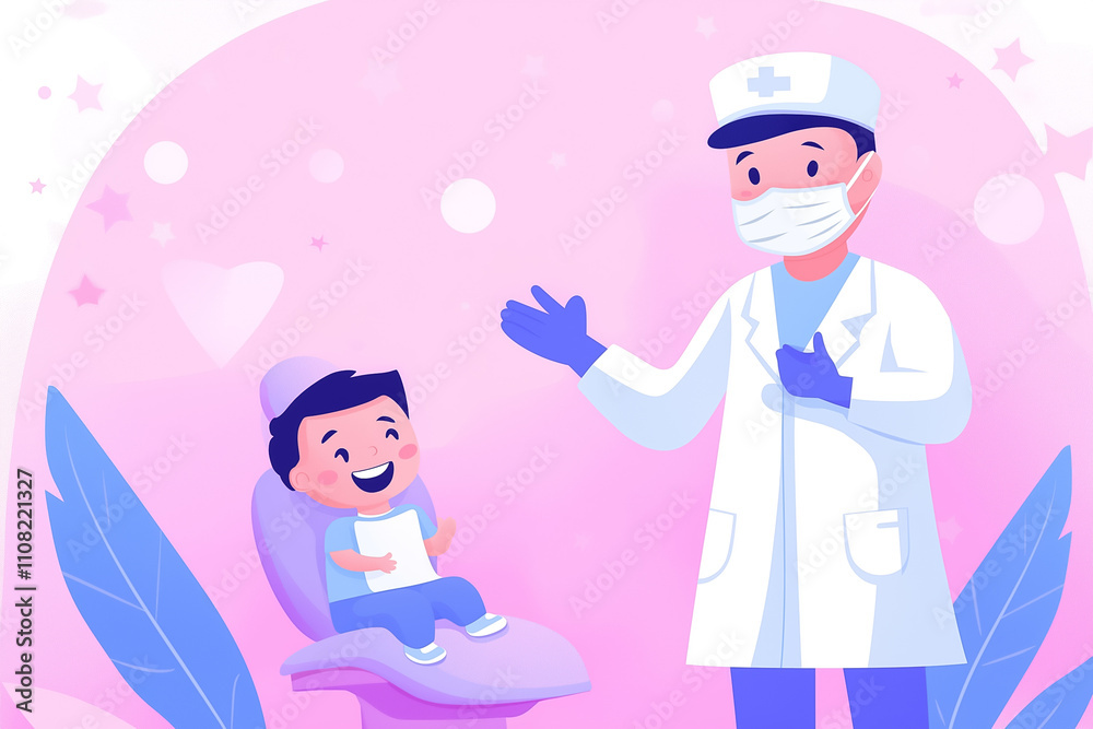 A joyful dentist engages with his little patient, making the dental visit fun and reassuring for the child A joyful dentist engages with his little patient, making the dental visit fun and reassuring for the child