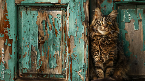 maine coon cat old door vintage countryside cat tortoiseshell cat photo