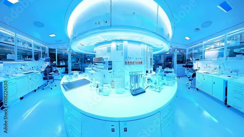 An immersive 360-degree panorama of a cutting-edge biotechnology lab, where scientists conduct groundbreaking research and develop innovative medical 4K Video