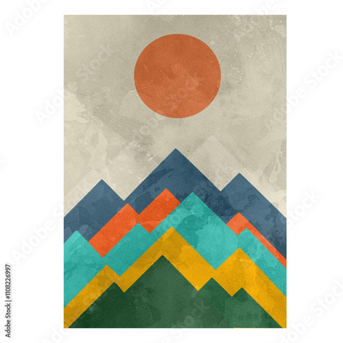 Great Mountain with Big Sun Graphic Wallpaper illustration photo