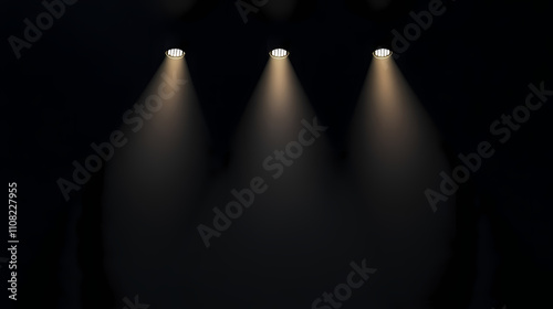 Spotlight from above on minimal black background with low opacity embedded shapes. Shadowed. Illustration