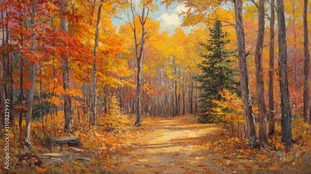 Fototapeta premium A Path Through a Golden Autumn Forest