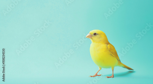 canário em fundo azul pastel - cena bonita e fofa photo