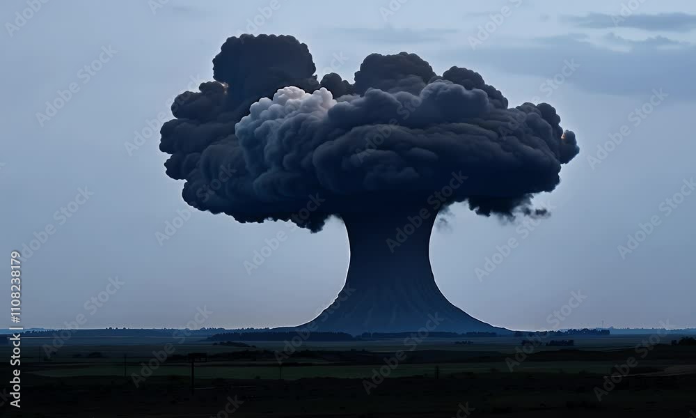 Massive Explosion Over Flatlands: A Dramatic View of a Nuclear Test
