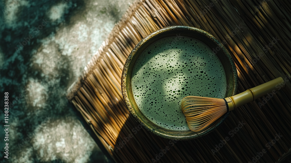 Fototapeta premium 抹茶と茶筅の美しい静物