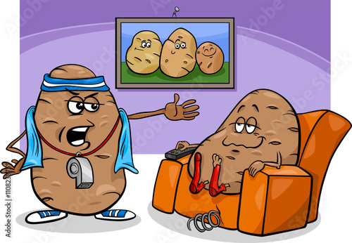 couch potato saying humorous cartoon illustration