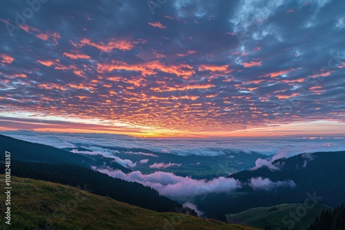 Stunning panoramic sunrise with soft clouds and vibrant colors in the sky