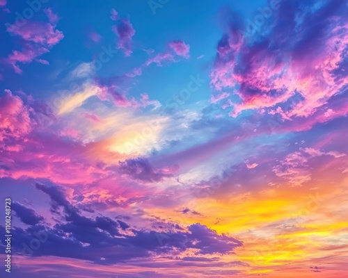Vivid twilight sky filled with colorful clouds at sunset