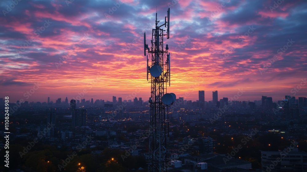 Naklejka premium Telecommunications Tower at Dusk