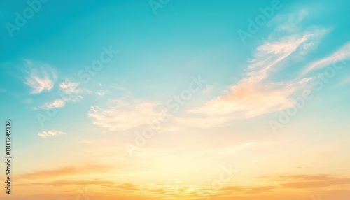 Beautiful gradient blue and golden sky during sunset, natural background