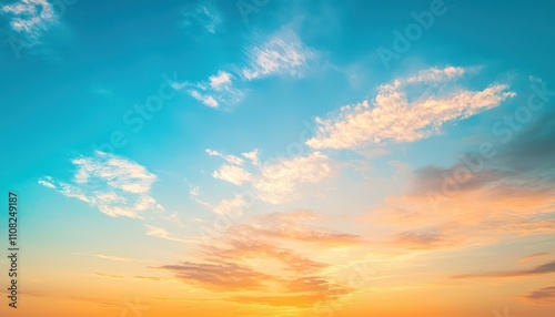Beautiful gradient blue and golden sky during sunset, natural background