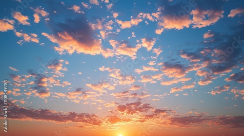 Bright sunset sky transitioning to twilight with light clouds
