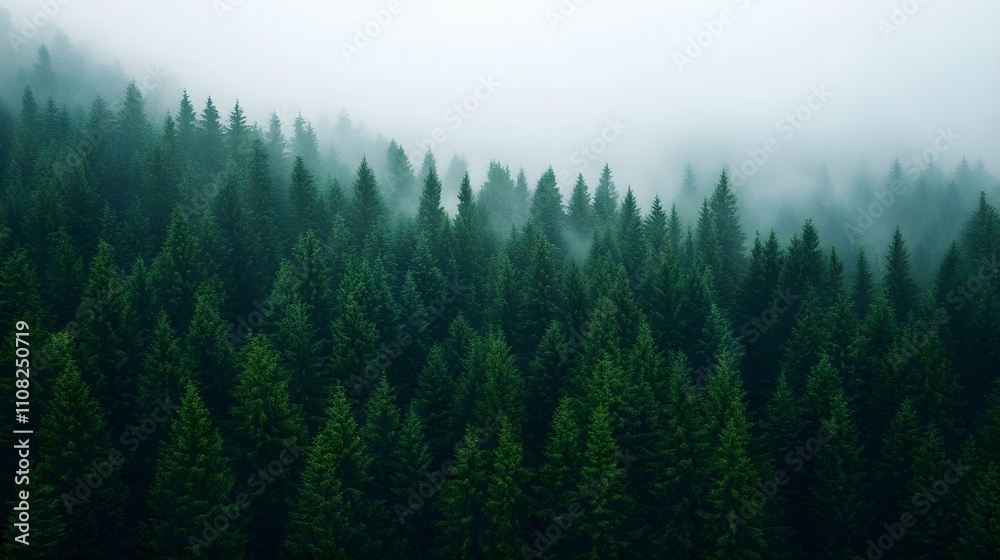 Fototapeta premium Misty Evergreen Forest Landscape