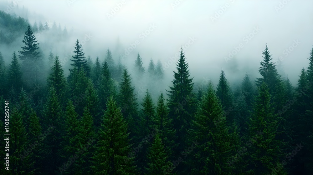 Fototapeta premium Misty Evergreen Forest Landscape