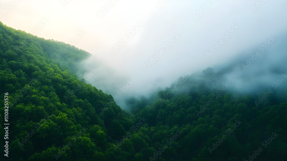 Obraz premium Misty Green Mountain Forest